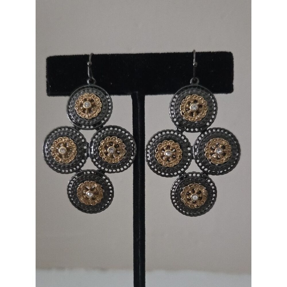 Statement Two-Tone Filigree Drop Earrings -